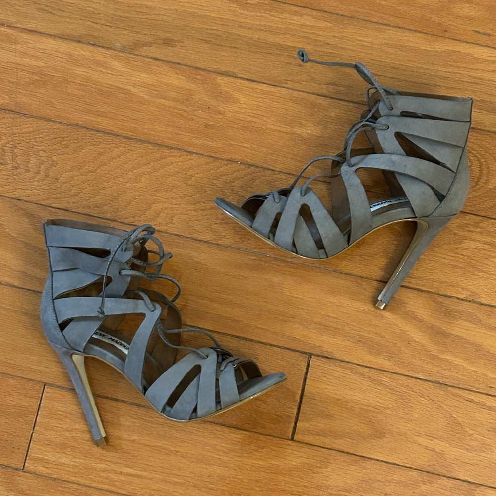 Steve Madden Gray Heeled Lace Up Sandals Like New Size 5 Womens